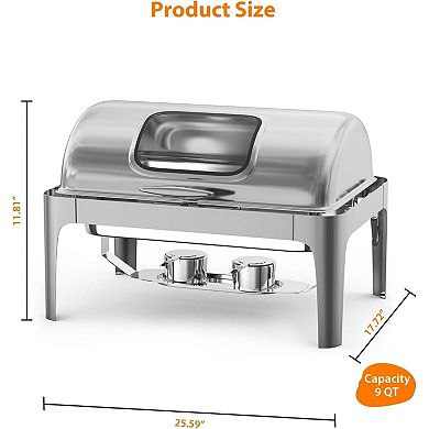 Roll Top Chafing Dish Buffet Set Rectangular, 9QT Stainless Steel Catering Food Warmers