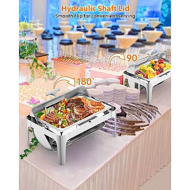 Roll Top Chafing Dish Buffet Set Rectangular, 9QT Stainless Steel Catering Food Warmers