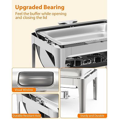 Roll Top Chafing Dish Buffet Set Rectangular, 9QT Stainless Steel Catering Food Warmers