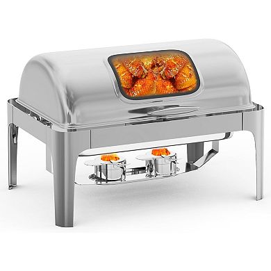 Roll Top Chafing Dish Buffet Set Rectangular, 9QT Stainless Steel Catering Food Warmers
