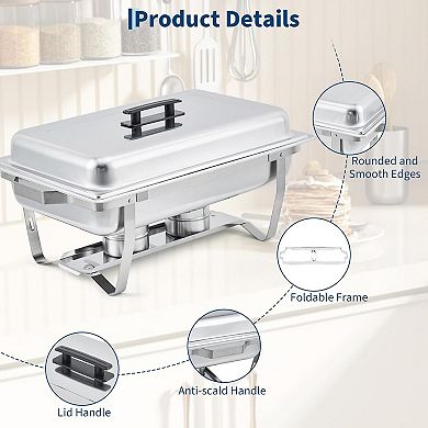 2-Pack Stainless Steel Chafing Dish Set (Rectangular & Round) - Lidded Buffet Warmers for Catering