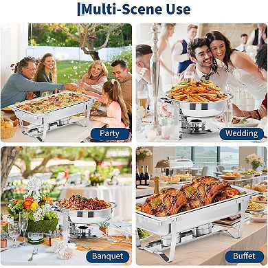 2-Pack Stainless Steel Chafing Dish Set (Rectangular & Round) - Lidded Buffet Warmers for Catering