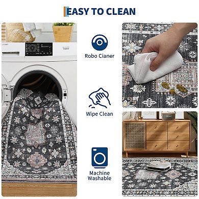 Area Rug Low Pile Foldable Rug Machine Washable Non Slip Soft Carpet for Living Room Kitchen