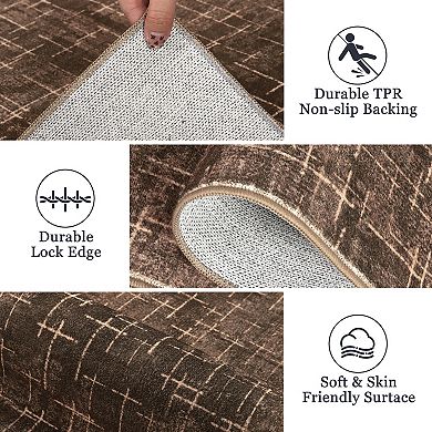 Washable Abstract Area Rugs, Modern Boho Neutral Striped Anti-Skid Contemporary Geometric Carpets