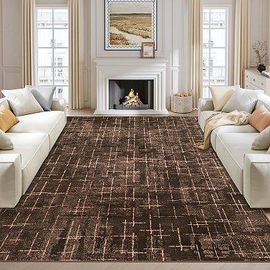 Washable Abstract Area Rugs, Modern Boho Neutral Striped Anti-Skid Contemporary Geometric Carpets