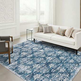 Area Rug Low Pile Vintage Floral Machine Washable Carpet for Living Room Bathroom