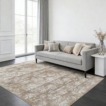 Area Rug Low Pile Vintage Floral Machine Washable Carpet for Living Room Bathroom