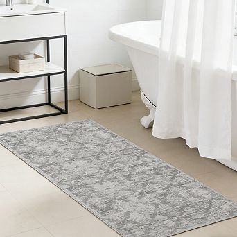 Area Rug Low Pile Vintage Floral Machine Washable Carpet for Living Room Bathroom