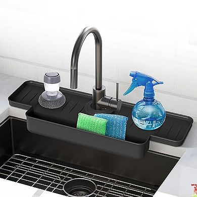 Cheer Collection Silicone Faucet Draining Mat Splash Guard With Soap Holder For Kitchen Sink