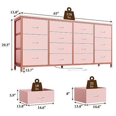 ANIXOL 63" Dresser TV Stand with 14 Drawers