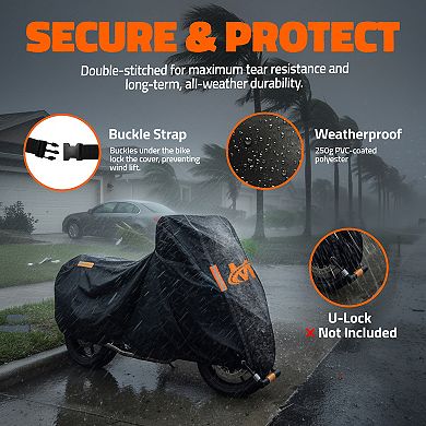 Mockins 91"x49"x39" Heavy Duty 250g PVC Motorcycle Cover with Cotton Lining