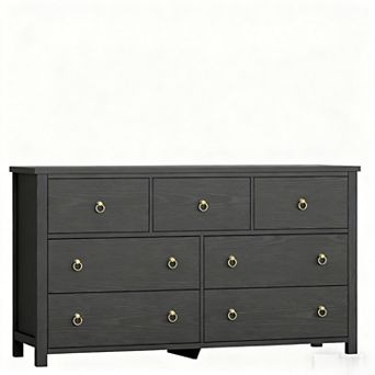 7 Drawer Dresser for Bedroom, 54 Inch Wide Wood Chest of Drawers, Large Clothes Storage Cabinet