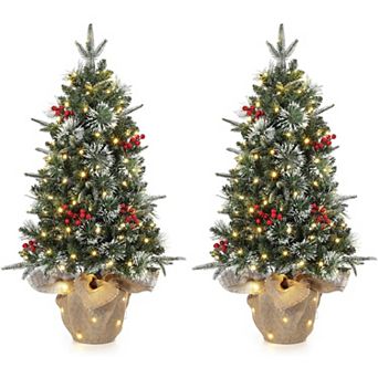 2 pc 3 ft Pre-Lit Artificial Christmas Tree with 78 Warm White Lights, 8 Mode & Cloth Bag Base