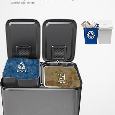 Metal Waste Bin with Removable PP Buckets, Fingerprint-Proof, Space-Saving Design for Home, Kitchen