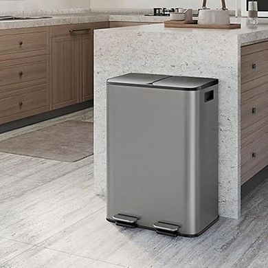 Metal Waste Bin with Removable PP Buckets, Fingerprint-Proof, Space-Saving Design for Home, Kitchen