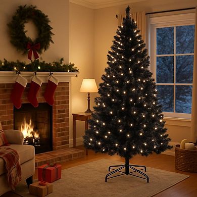 Prelit Artificial Christmas Tree with 250 Warm White LED Lights, Battery Operated Xmas Tree