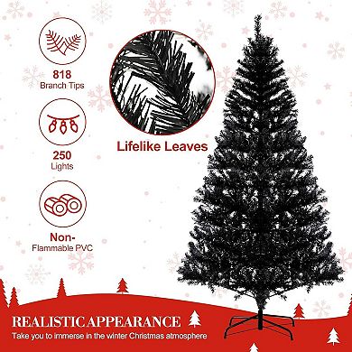 Prelit Artificial Christmas Tree with 250 Warm White LED Lights, Battery Operated Xmas Tree