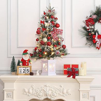 2pcs 3FT Prelit Artificial Christmas Tree with Lights,Artificial Christmas Tree with Snowflake Base