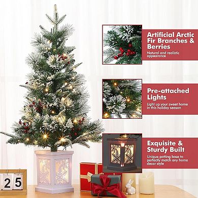 2pcs 3FT Prelit Artificial Christmas Tree with Lights,Artificial Christmas Tree with Snowflake Base