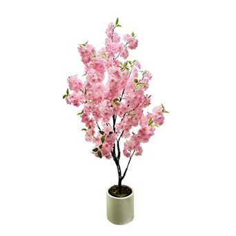Pink Cherry Blossom Tree in Nursery Pot, Realistic Tall Wishing Tree Fake Cherries Flower