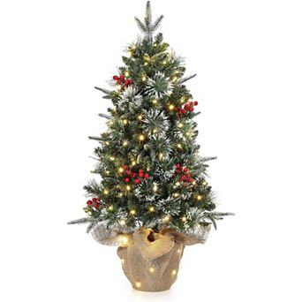 3 ft Pre-Lit Artificial Christmas Tree with 78 Warm White Lights, 8 Mode & Cloth Bag Base