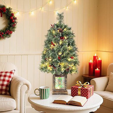 3ft Christmas Tree with Lights, Tabletop Pre-Lit Artificial Christmas Tree with 70 LED Lights