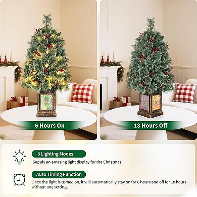 3ft Christmas Tree with Lights, Tabletop Pre-Lit Artificial Christmas Tree with 70 LED Lights