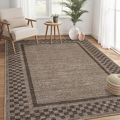 Washable Area Rug，Modern Checkerboard Design with Border, Non-Shedding & Non-Slip