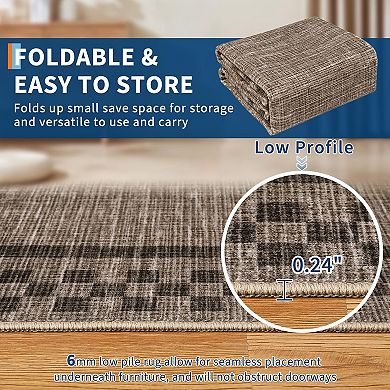 Washable Area Rug，Modern Checkerboard Design with Border, Non-Shedding & Non-Slip
