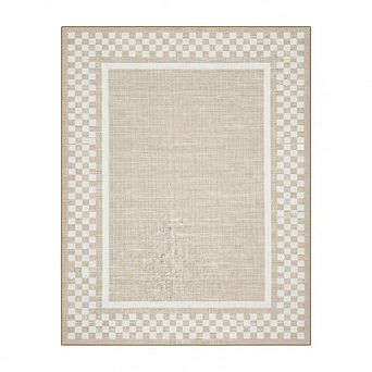 Washable Area Rug，Modern Checkerboard Design with Border, Non-Shedding & Non-Slip
