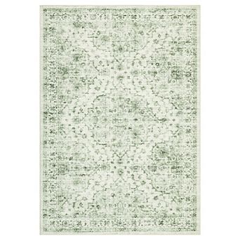 Washable Vintage Distressed Oriental Rug, Non-Slip Low-Pile Carpet for Farmhouse Home
