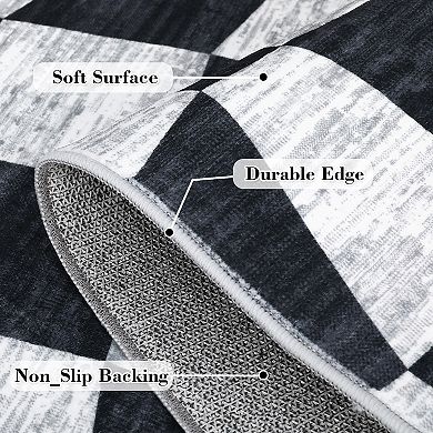 Modern Geometric Area Rug Washable, Non-Slip, Abstract Plaid, Low Pile for Bedroom, Living Room