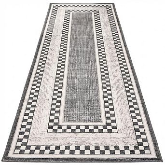 Modern Checkered Washable Rug, No Slip Low-Pile Rug for Living Room Bedroom Dining Room