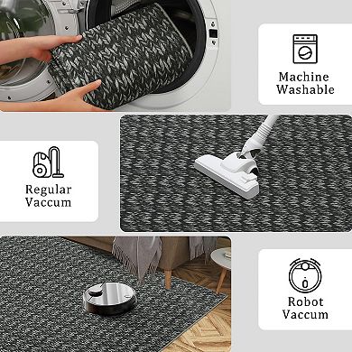 Washable Printed Rugs，Distressed Modern Abstract Braided Pattern Area Rug