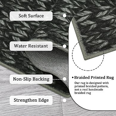 Washable Printed Rugs，Distressed Modern Abstract Braided Pattern Area Rug