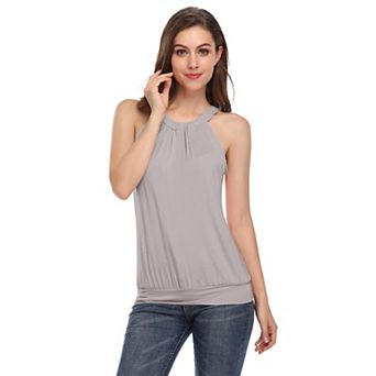 Women's Tank Top Pleated High Neck Halter Tops Casual Sleeveless Loose Fit Shirts