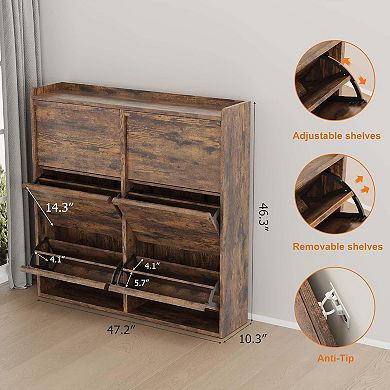 Shoe Cabinet with 6 Flip Drawers, Hidden Shoe Rack w/ Adjustable Shelf, Shoe Organizer for Entryway