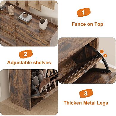 Shoe Cabinet with 6 Flip Drawers, Hidden Shoe Rack w/ Adjustable Shelf, Shoe Organizer for Entryway