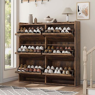 Shoe Cabinet with 6 Flip Drawers, Hidden Shoe Rack w/ Adjustable Shelf, Shoe Organizer for Entryway