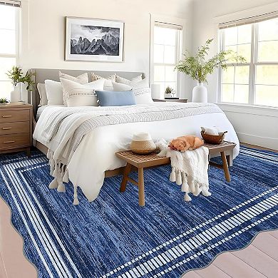 Scalloped Washable Rug for Living Room Bedroom Dining Room