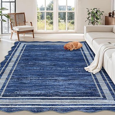 Scalloped Washable Rug for Living Room Bedroom Dining Room