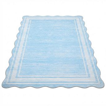 Scalloped Washable Rug for Living Room Bedroom Dining Room