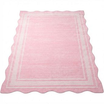 Scalloped Washable Rug for Living Room Bedroom Dining Room