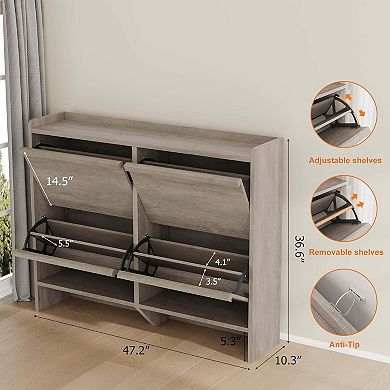 Shoe Cabinet with 4 Flip Drawers, Hidden Shoe Rack w/ Adjustable Shelf, Shoe Organizer for Entryway