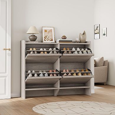 Shoe Cabinet with 4 Flip Drawers, Hidden Shoe Rack w/ Adjustable Shelf, Shoe Organizer for Entryway