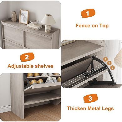 Shoe Cabinet with 4 Flip Drawers, Hidden Shoe Rack w/ Adjustable Shelf, Shoe Organizer for Entryway