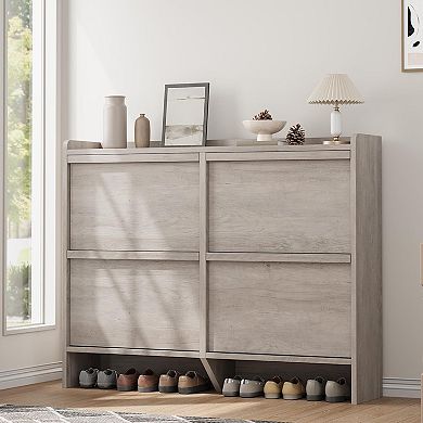 Shoe Cabinet with 4 Flip Drawers, Hidden Shoe Rack w/ Adjustable Shelf, Shoe Organizer for Entryway