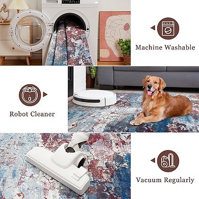 Modern Abstract Runner Rug, Washable Non-Slip for Hallway Kitchen Nursery Laundry