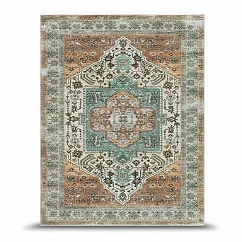 Vintage Oriental Washable Rug, Non Slip Non Shedding Distressed Rug for Living Room Bedroom