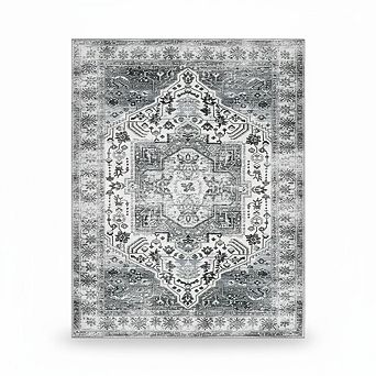 Vintage Oriental Washable Rug, Non Slip Non Shedding Distressed Rug for Living Room Bedroom